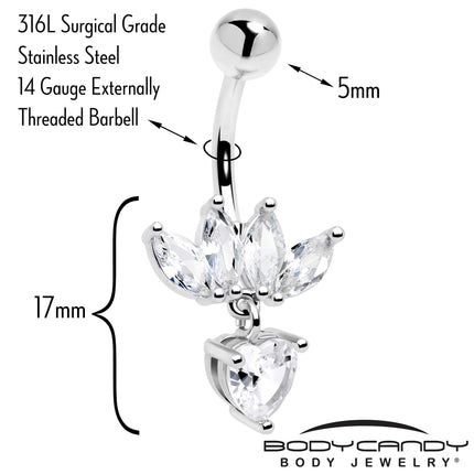 Clear Gem Quartet Heart Dangle Belly Ring