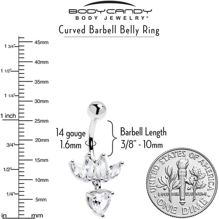 Clear Gem Quartet Heart Dangle Belly Ring