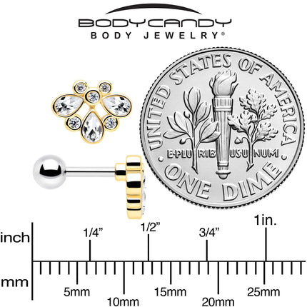 16G 1/4 Clear Gem Golden Crown Deluxe Cartilage Tragus Earring
