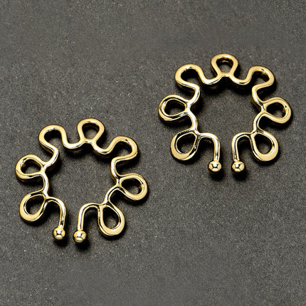Gold Tone Trippy Flower Clip On Fake Nipple Ring Set