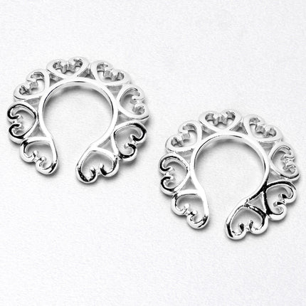 Filigree Hearts Clip On Fake Nipple Ring Set