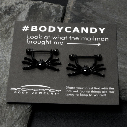14G 9/16 Black Leggy Spiders Nipple Shield Set