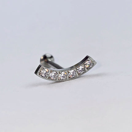 16G 5/16 CZ Stainless Steel Threadless Curved Push In Tragus Labret