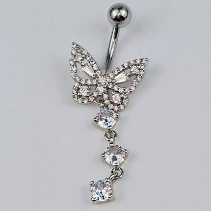 Clear Gem Dramatic Butterfly Dangle Belly Ring