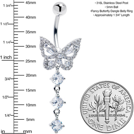 Clear Gem Dramatic Butterfly Dangle Belly Ring