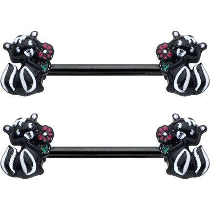 14G 9/16 Black Funky Skunk Barbell Nipple Ring Set