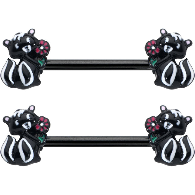 14G 9/16 Black Funky Skunk Barbell Nipple Ring Set
