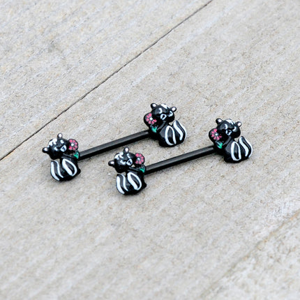 14G 9/16 Black Funky Skunk Barbell Nipple Ring Set