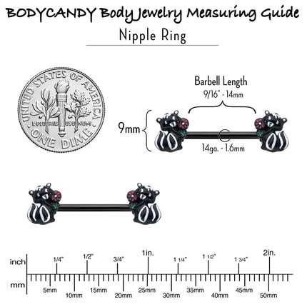 14G 9/16 Black Funky Skunk Barbell Nipple Ring Set