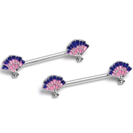 14G 9/16 Mesmerizing Ocean Magic Sea Shells Barbell Nipple Ring Set