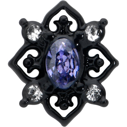 16G 5/16 Purple Gem Black Scrolling Hearts Labret Monroe Tragus