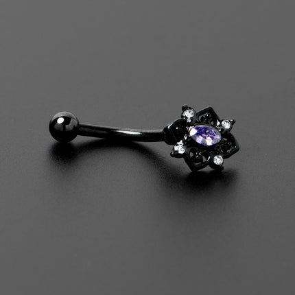 16G 5/16 Purple Gem Black Scrolling Hearts Curved Eyebrow Ring