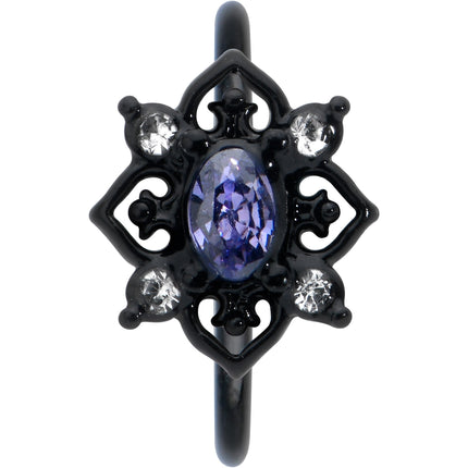 20G 5/16 Purple Gem Black Scrolling Hearts Nose Hoop