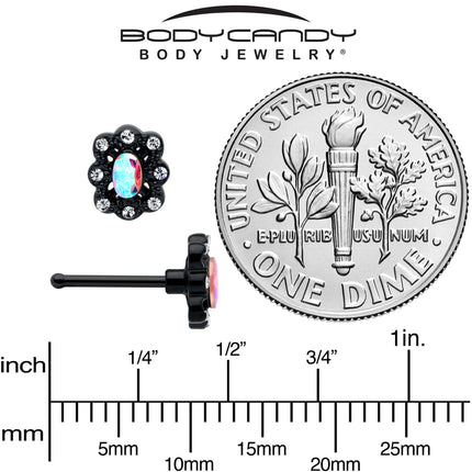20G 1/4 Aurora Gem Black Filigree Fantasy Nose Bone