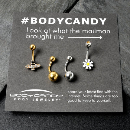 Clear Yellow Gem Gold Tone Bee Flower Belly Ring Set of 4