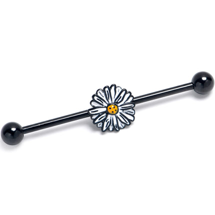 14G Black Pretty Daisy Flower Industrial Barbell 38mm
