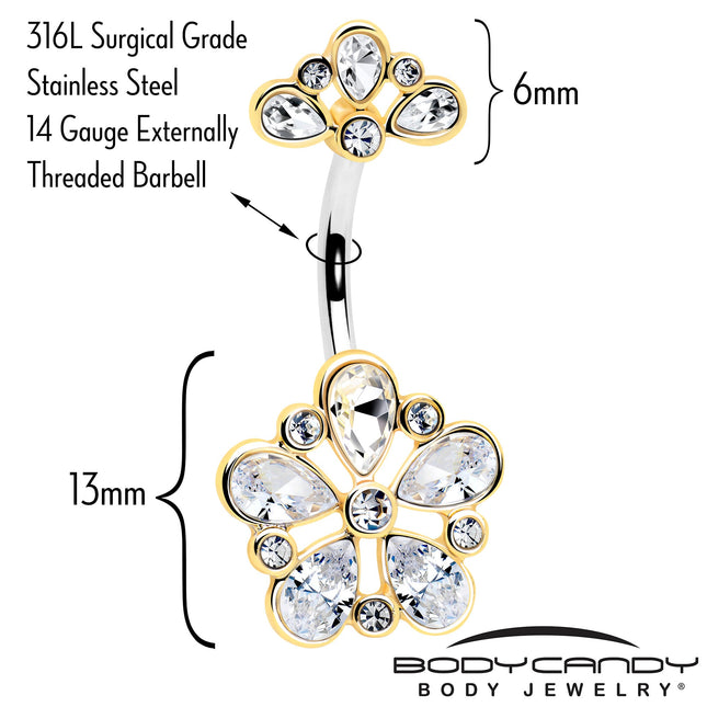 Clear Gem Filigree Flower Fantasy Double Mount Belly Ring