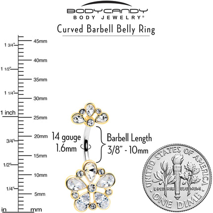 Clear Gem Filigree Flower Fantasy Double Mount Belly Ring