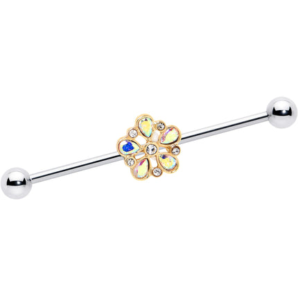 14G Aurora Gem Filigree Flower Fantasy Industrial Barbell 38mm
