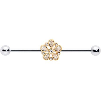 14G Clear Gem Filigree Flower Fantasy Industrial Barbell 38mm