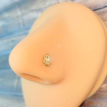 20G 7mm Gold Tone Dollar Sign L Shape Nose Ring