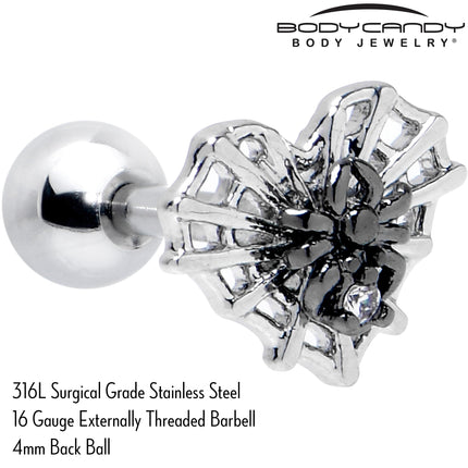 16G 1/4 Clear CZ Gem Heart of Spider Cartilage Tragus Earring