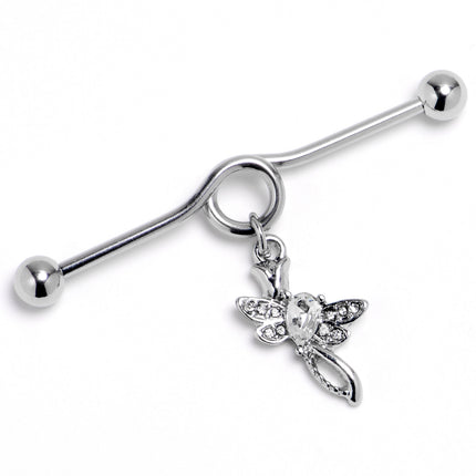 14G Clear Gem Bold Dragonfly Dangle Project Bar 38mm