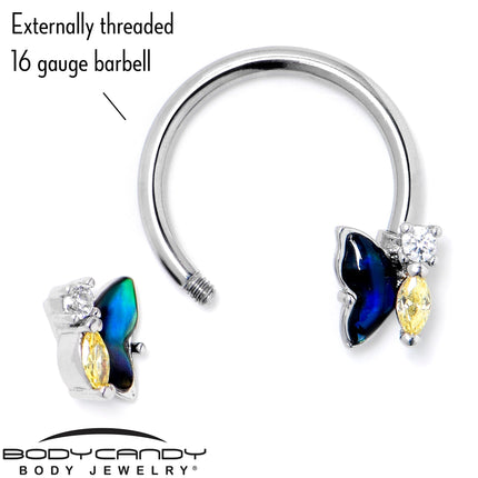 16G 3/8 Yellow Clear Gem Dark Butterfly Horseshoe Circular Barbell