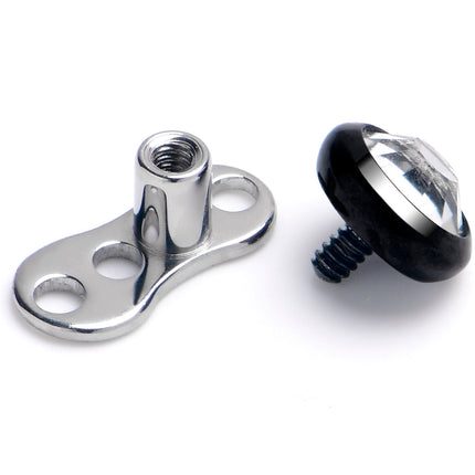 16G 4mm Gem Bezel Black Top 3 Hole Dermal Implant Grade Titanium Anchor Base