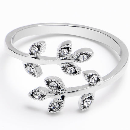 Middle Finger Elegance of Nature Clear Gem Leaf Ring Toe Ring