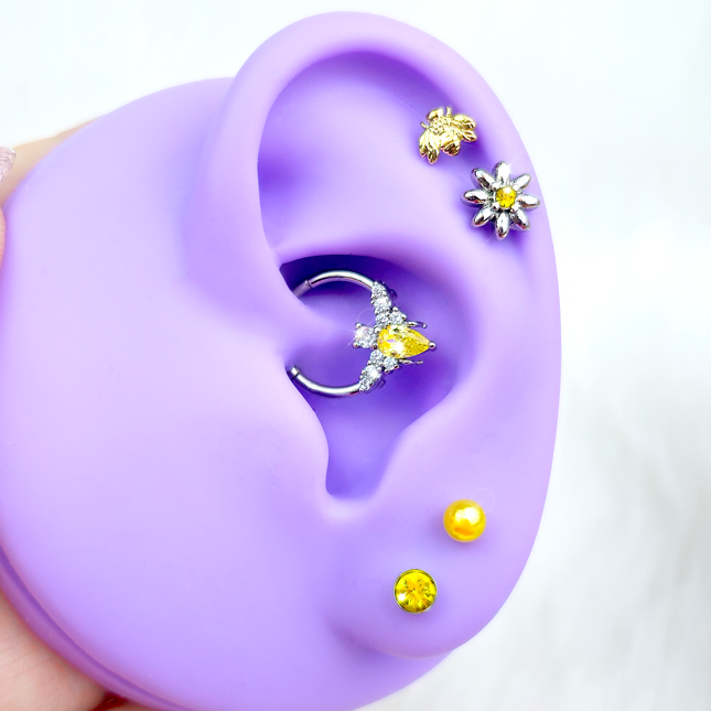 16G Yellow Gem Bee Flower Labret Segment Ring Ear Curation Set of 5