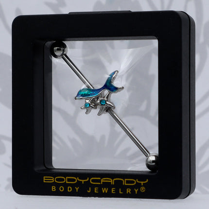 14G Blue Gem Blue Mermaid Tail Star Industrial Barbell 38mm