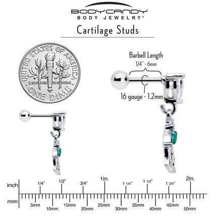 16G 1/4 Clear CZ Gem Heart And Rose Dangle Cartilage Earring