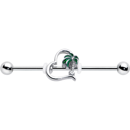 14G Clear Gem Palm Tree Love Heart Industrial Barbell 38mm