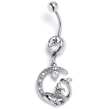 Clear Gem Riding Mermaid Dangle Belly Ring