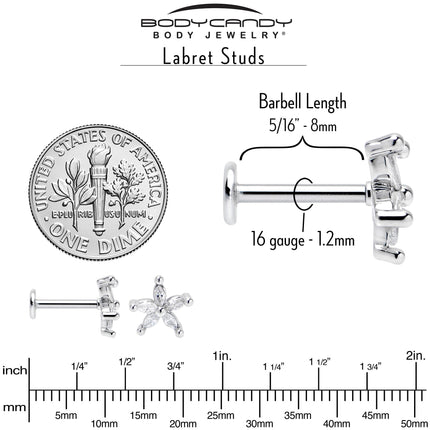 16G 5/16 Clear CZ Gem Flower Fantastic Internally Threaded Labret
