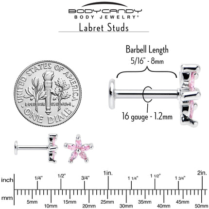 16G 5/16 Pink CZ Gem Flower Fantastic Internally Threaded Labret