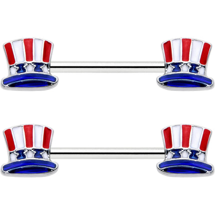 14G 9/16 Patriotic Top Hat Barbell Nipple Ring Set