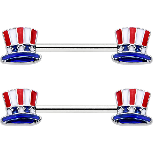14G 9/16 Patriotic Top Hat Barbell Nipple Ring Set