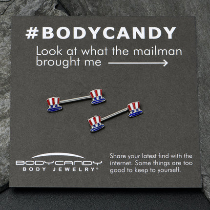 14G 9/16 Patriotic Top Hat Barbell Nipple Ring Set