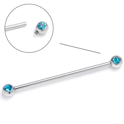 14G Blue Gem Internally Threaded Industrial Barbell 38mm