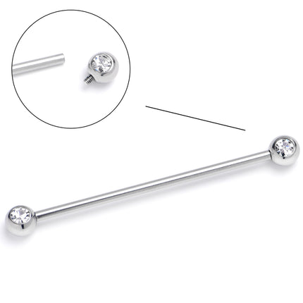 14G Clear Gem Internally Threaded Industrial Barbell 38mm