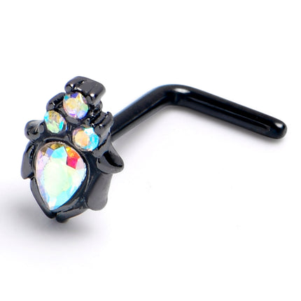 20G 7mm Aurora Gem Black Dream Drop L Shape Nose Ring