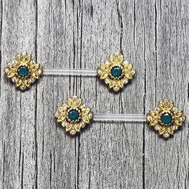 14G 9/16 Blue Gem Bioplast Deco Age Barbell Nipple Ring Set