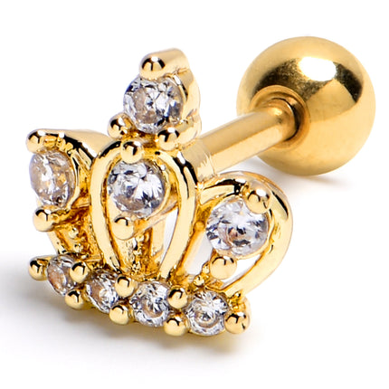 16G 1/4 Clear Gem Gold Tone Epic Crown Cartilage Tragus Earring