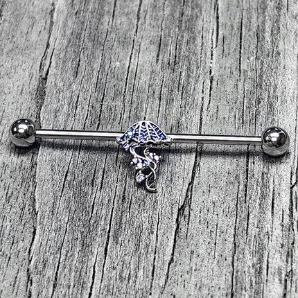 14G Clear Blue CZ Gem Jellyfish Blue Industrial Barbell 38mm