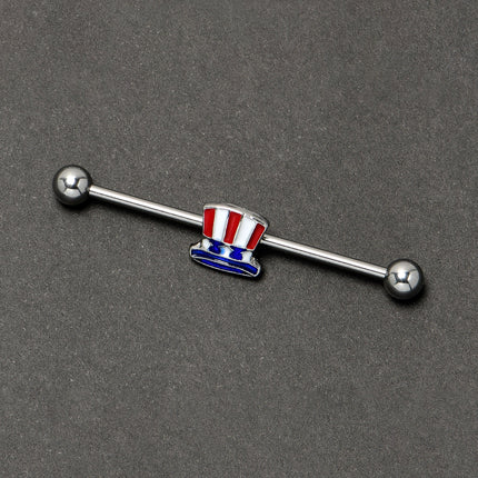 14G Patriotic Uncle Sam Top Hat Industrial Barbell 38mm