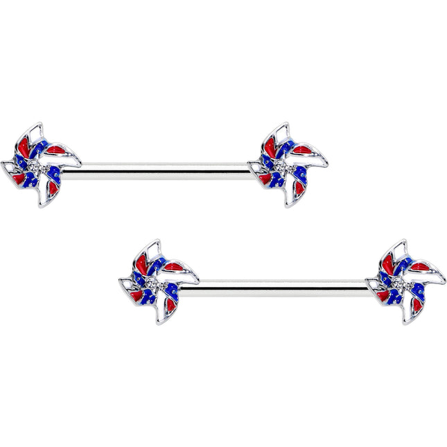 14G 9/16 Patriotic Pinwheel Barbell Nipple Ring Set