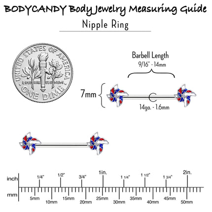 14G 9/16 Patriotic Pinwheel Barbell Nipple Ring Set