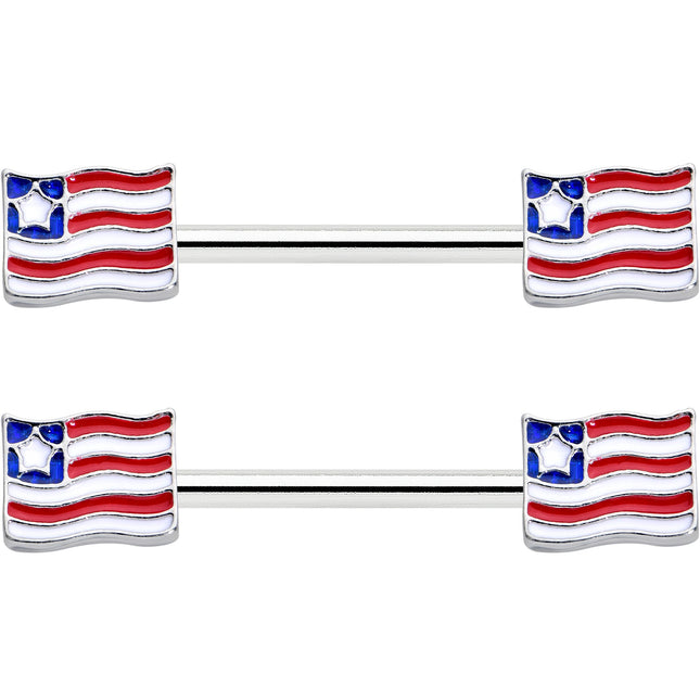 14G 9/16 Patriotic Flag Barbell Nipple Ring Set